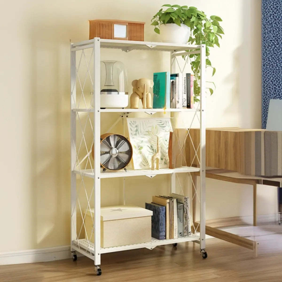 Foldable Iron Frame Baker's Rack with Microwave Shelf — Black