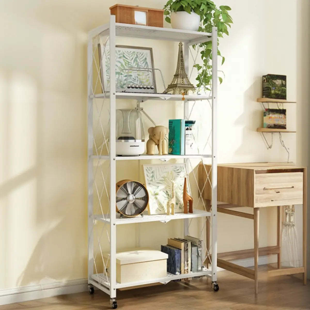Black iron foldable frame display cabinets - modern — 28" L x 15" W x 63" H / White