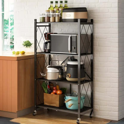 Foldable Iron Frame Baker's Rack with Microwave Shelf
