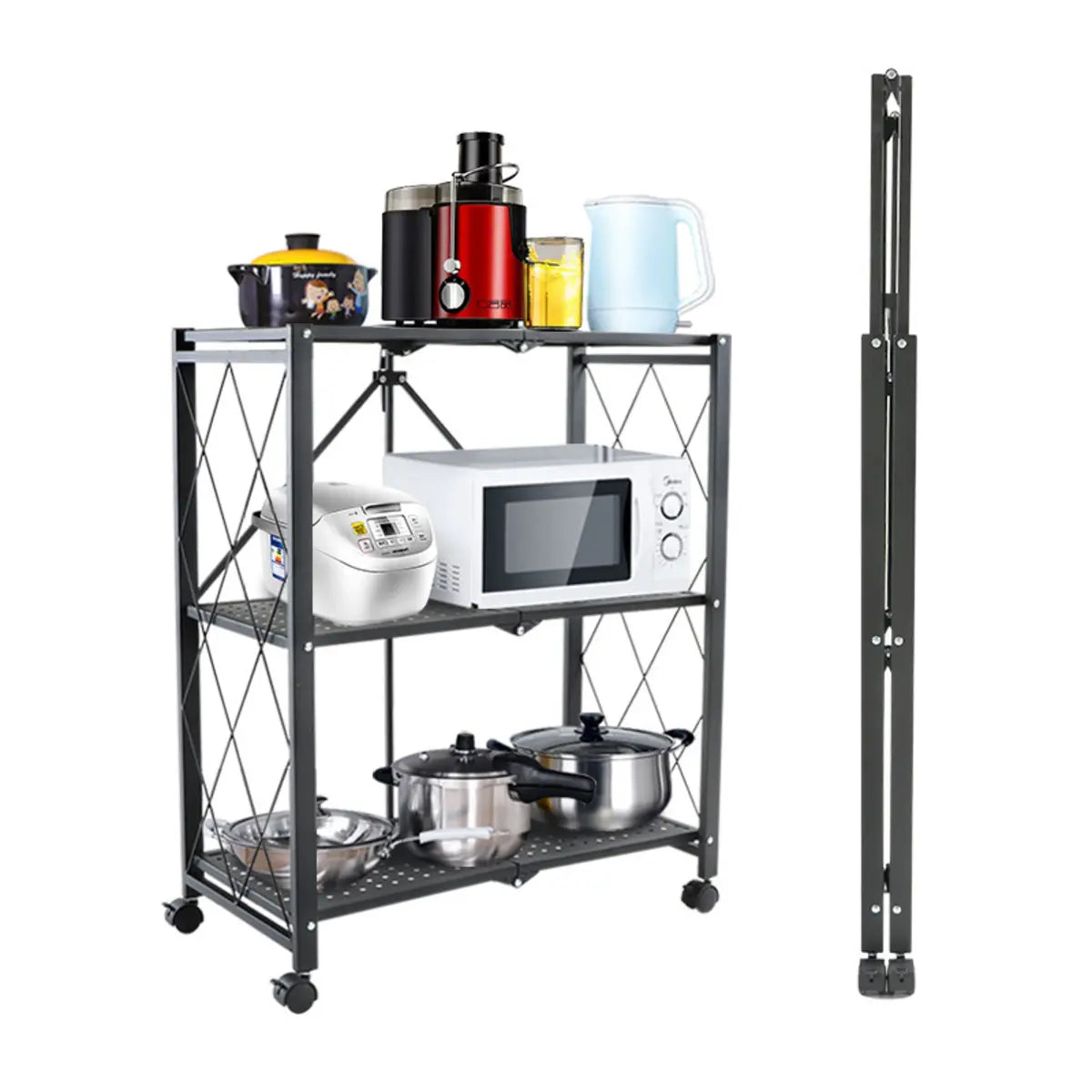 Foldable Iron Frame Baker's Rack with Microwave Shelf