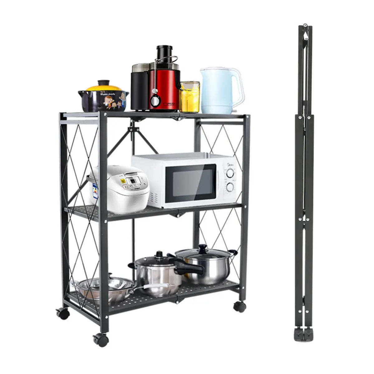 Foldable Iron Frame Baker's Rack with Microwave Shelf