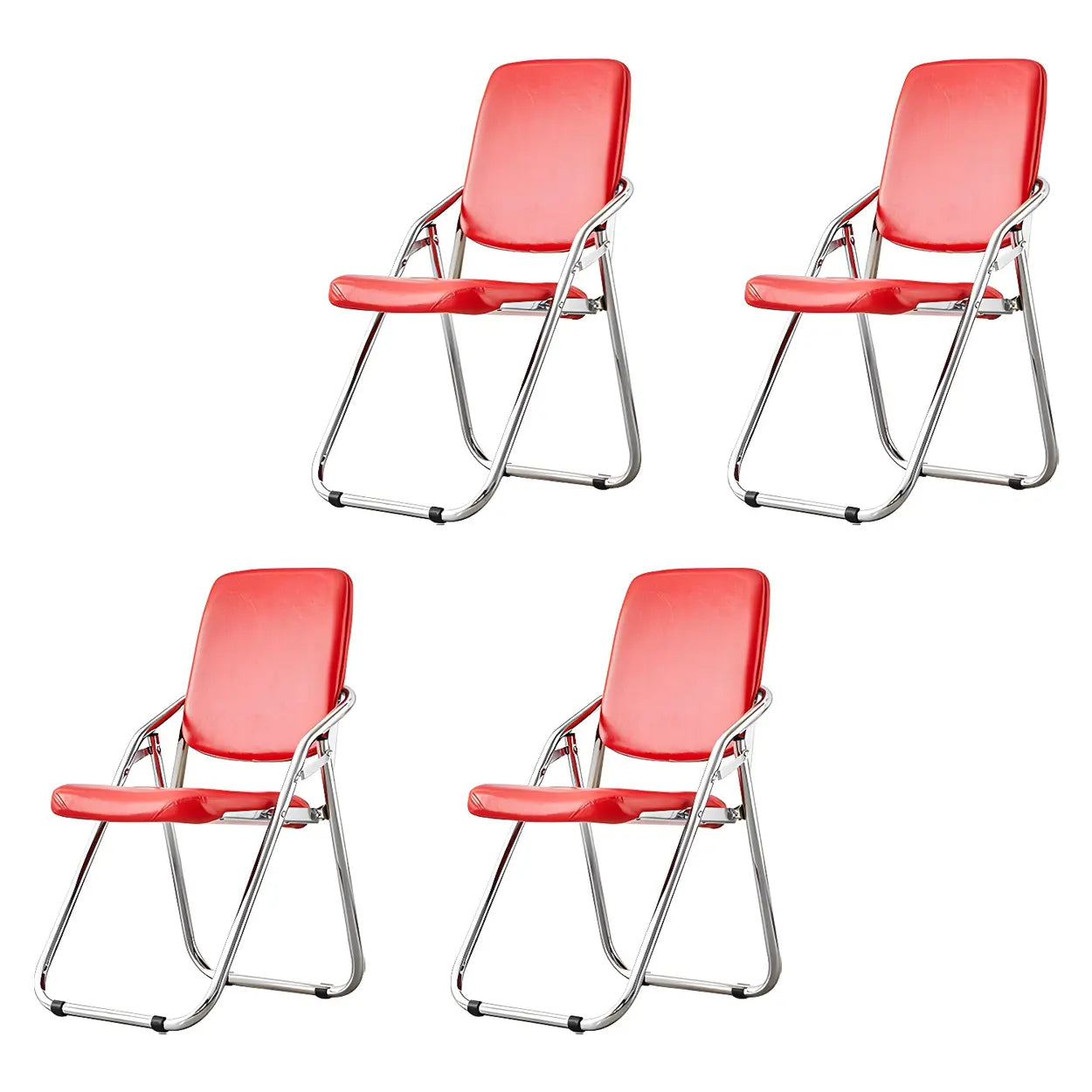 Foldable Metal Dining Side Chair — Red / 4 Piece Set