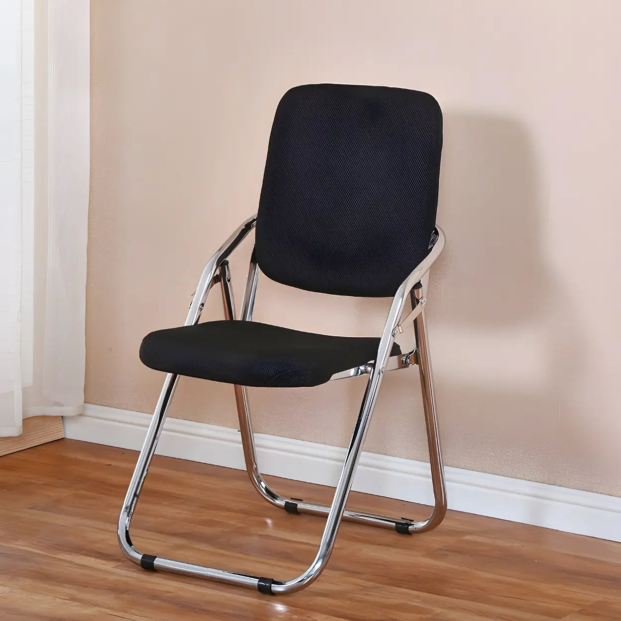 Foldable Metal Dining Side Chair — Light Yellow / 1 Piece