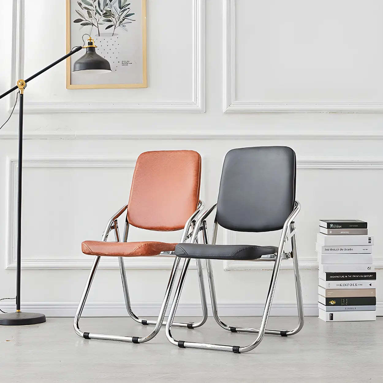 Foldable Metal Dining Side Chair — Purple / 4 Piece Set