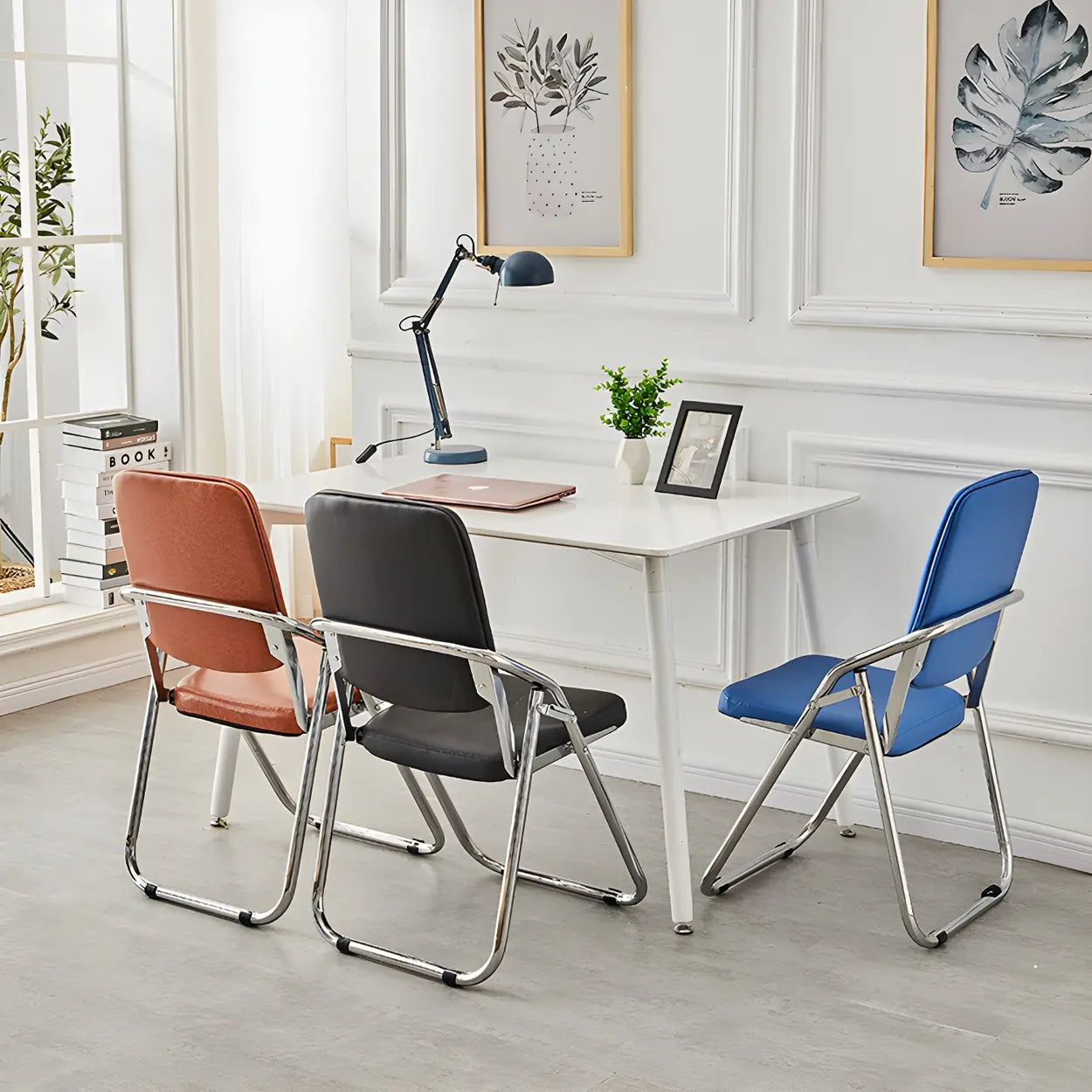 Foldable Metal Dining Side Chair — Pink / 2 Piece Set