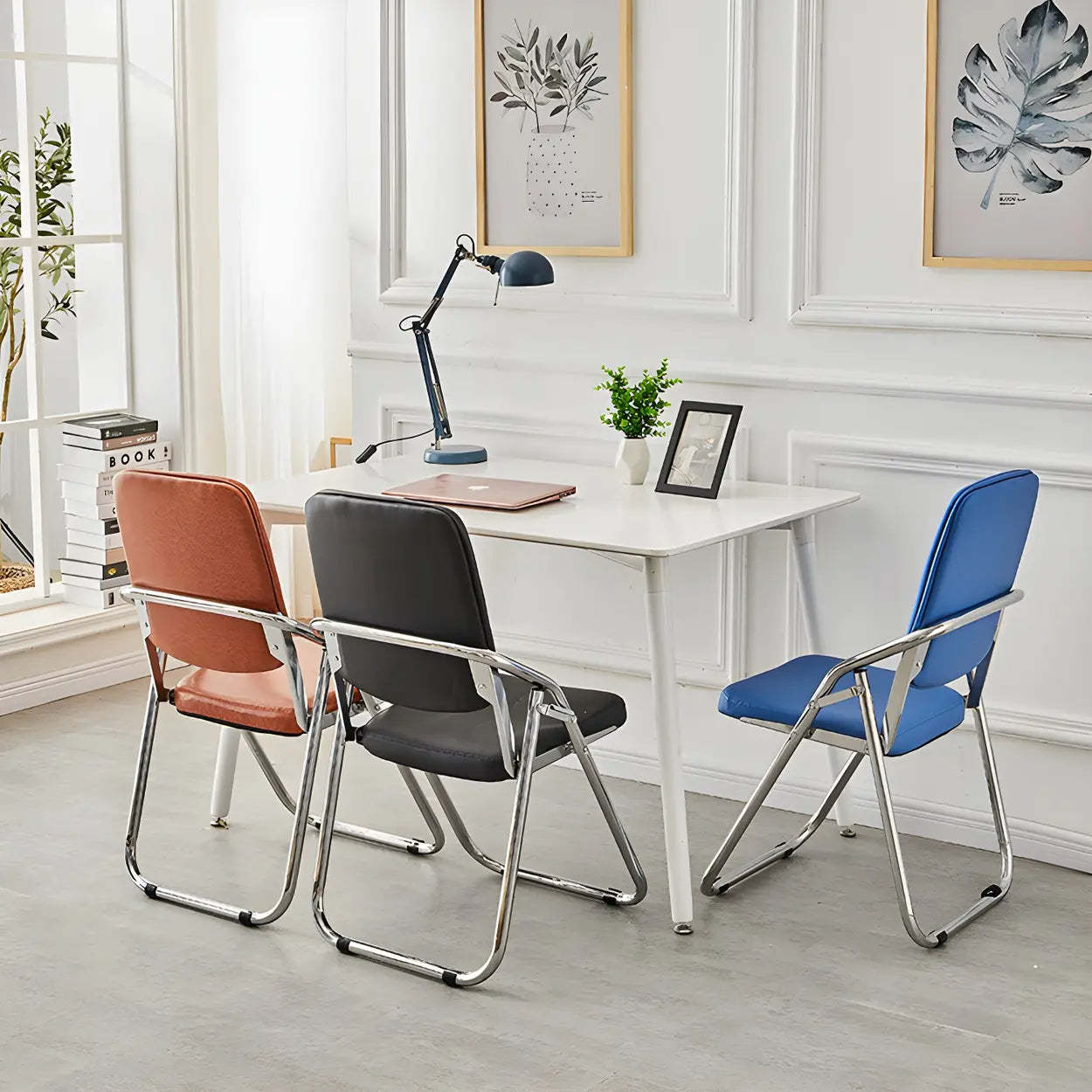Foldable Metal Dining Side Chair — Pink / 2 Piece Set