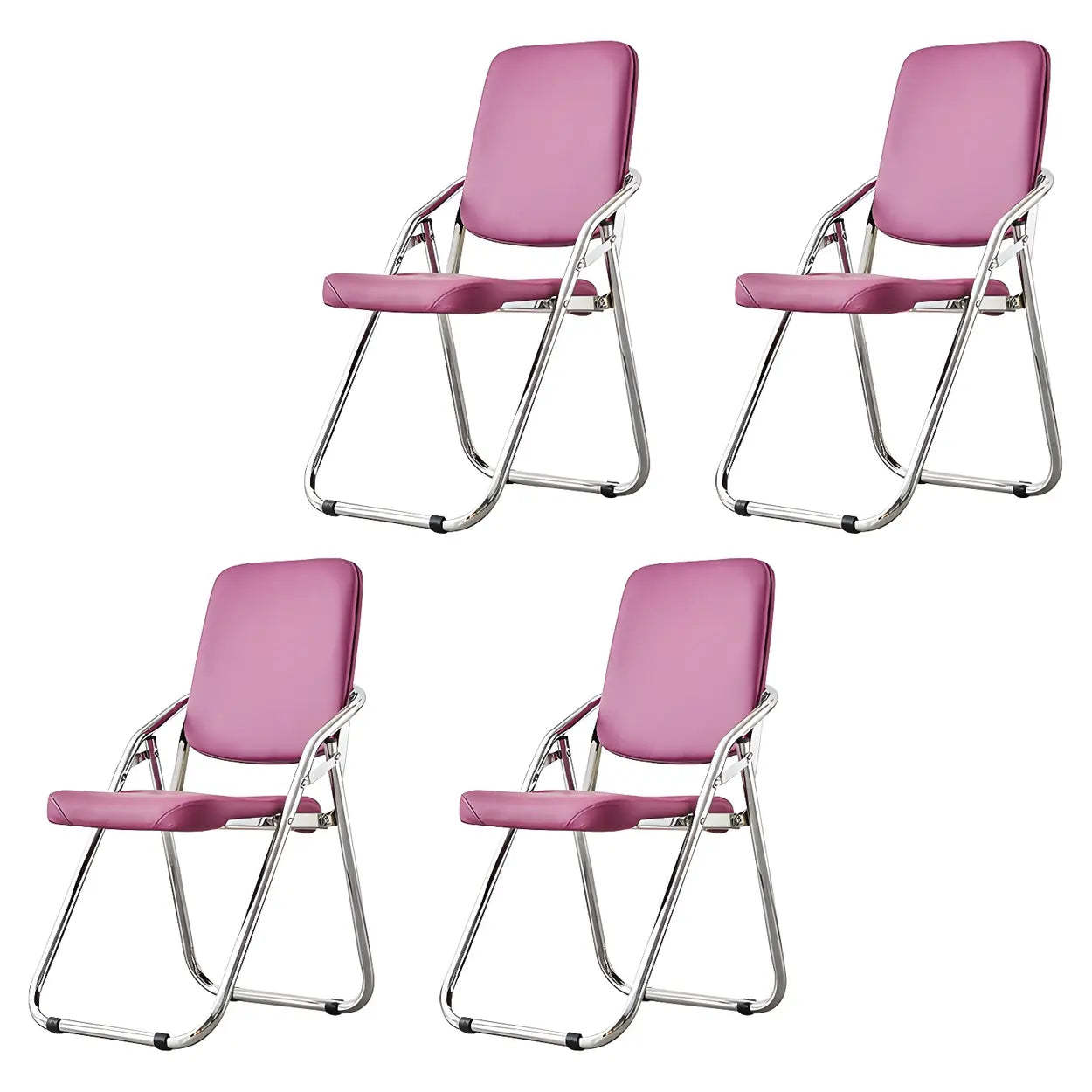 Foldable Metal Dining Side Chair — Orange Red / 4 Piece Set