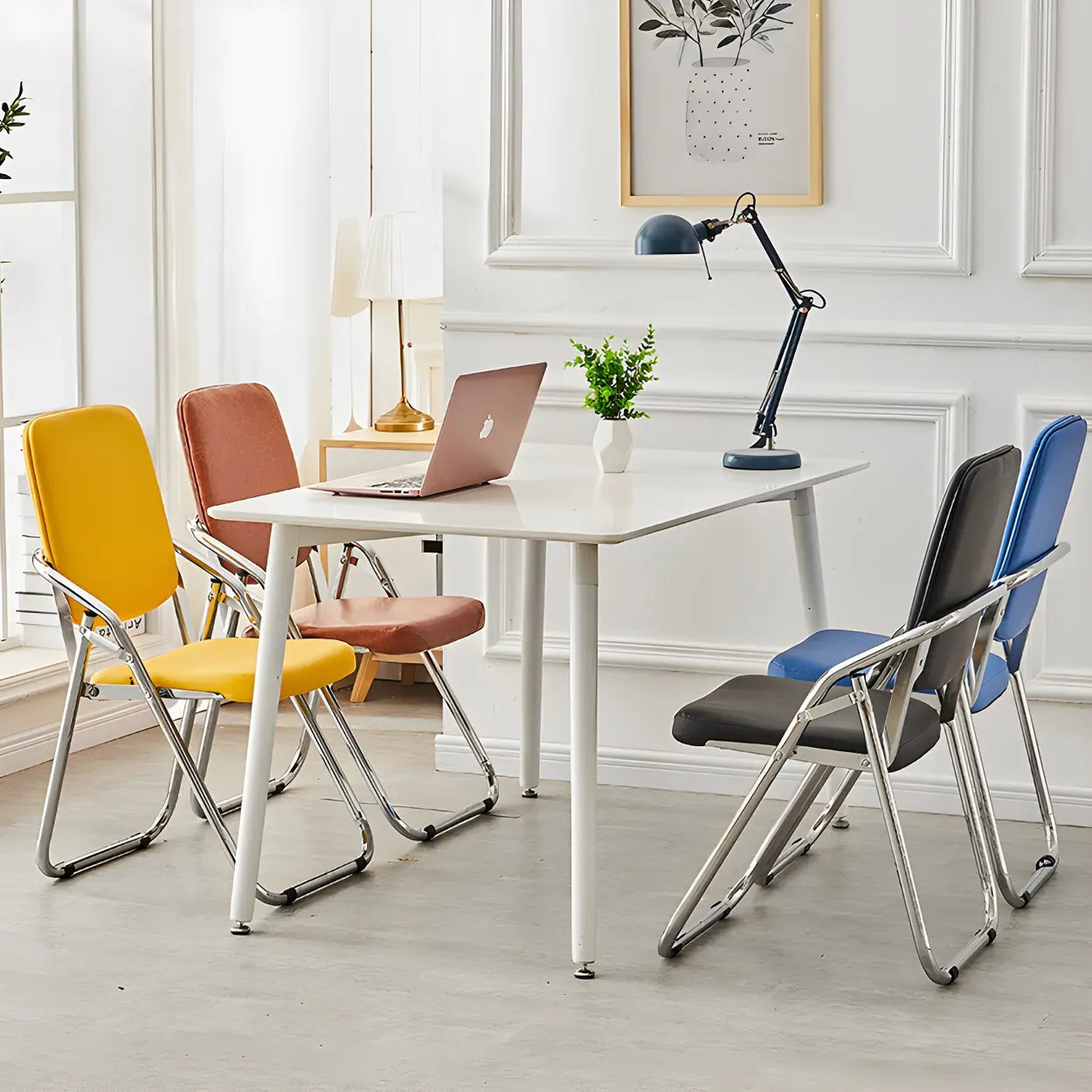 Foldable Metal Dining Side Chair — Matte Black / 1 Piece
