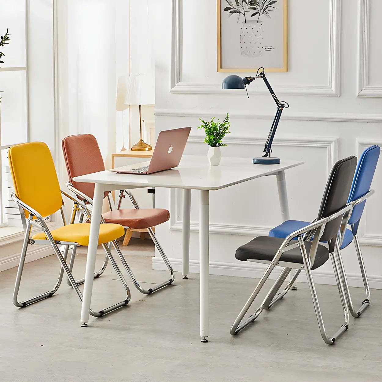 Foldable Metal Dining Side Chair — Matte Black / 1 Piece