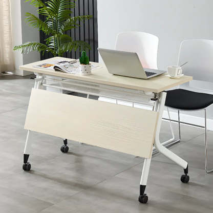 Foldable Movable Wood Double Computer Desk with Shelf — Without Chairs