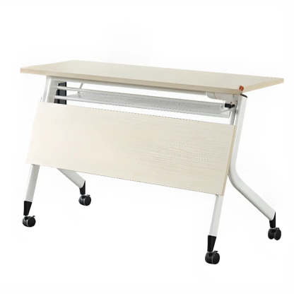 Foldable Movable Wood Double Computer Desk with Shelf — Without Chairs