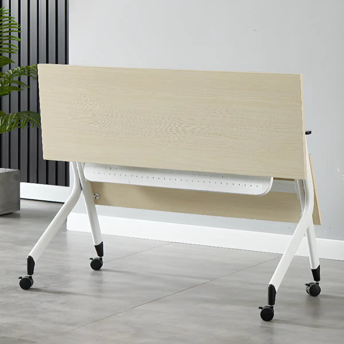 Foldable Movable Wood Double Computer Desk with Shelf — Without Chairs