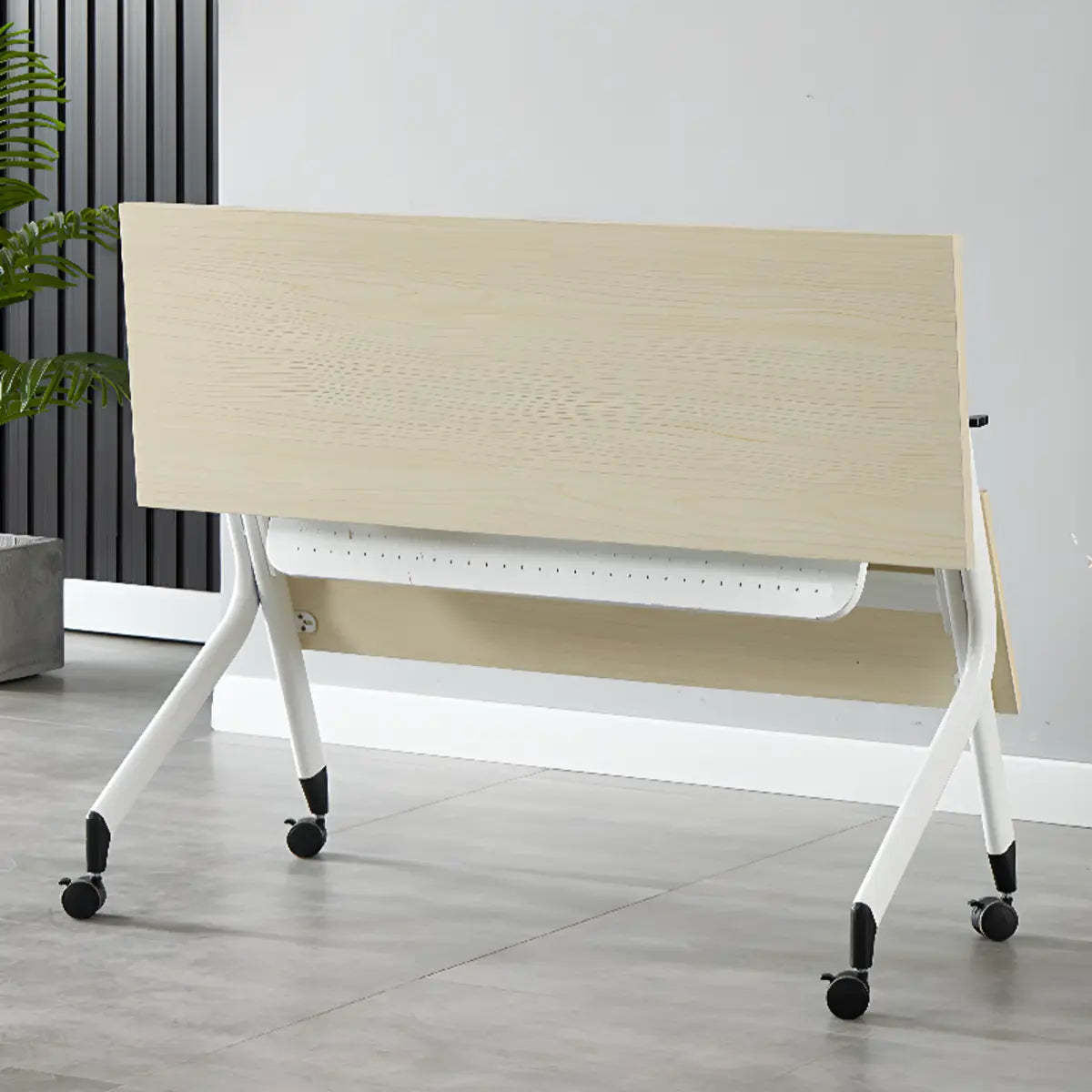 Foldable Movable Wood Double Computer Desk with Shelf — Without Chairs