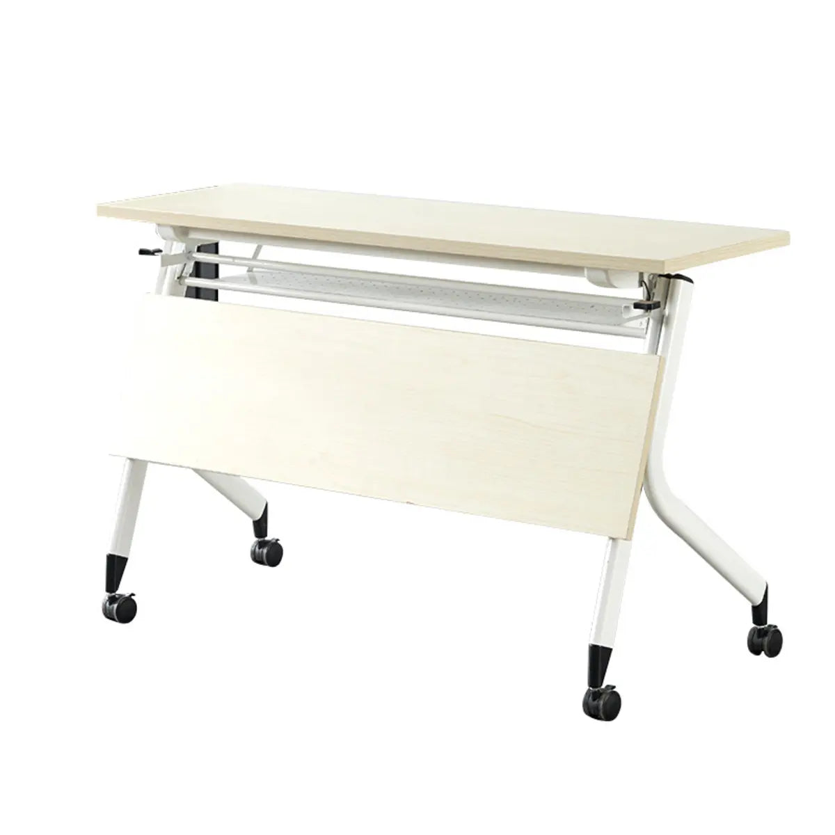 Foldable Movable Wood Double Computer Desk with Shelf — Without Chairs