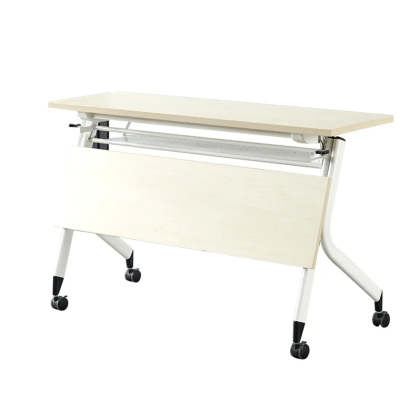 Foldable Movable Wood Double Computer Desk with Shelf — Without Chairs