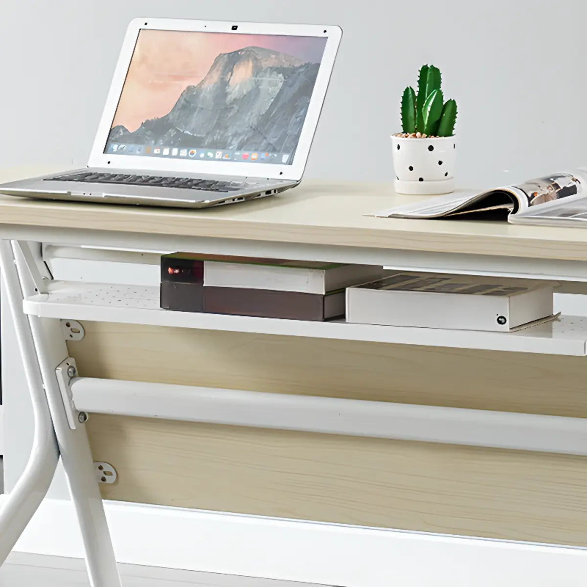 Foldable Movable Wood Double Computer Desk with Shelf — Without Chairs