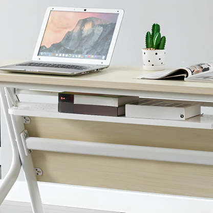 Foldable Movable Wood Double Computer Desk with Shelf — Without Chairs