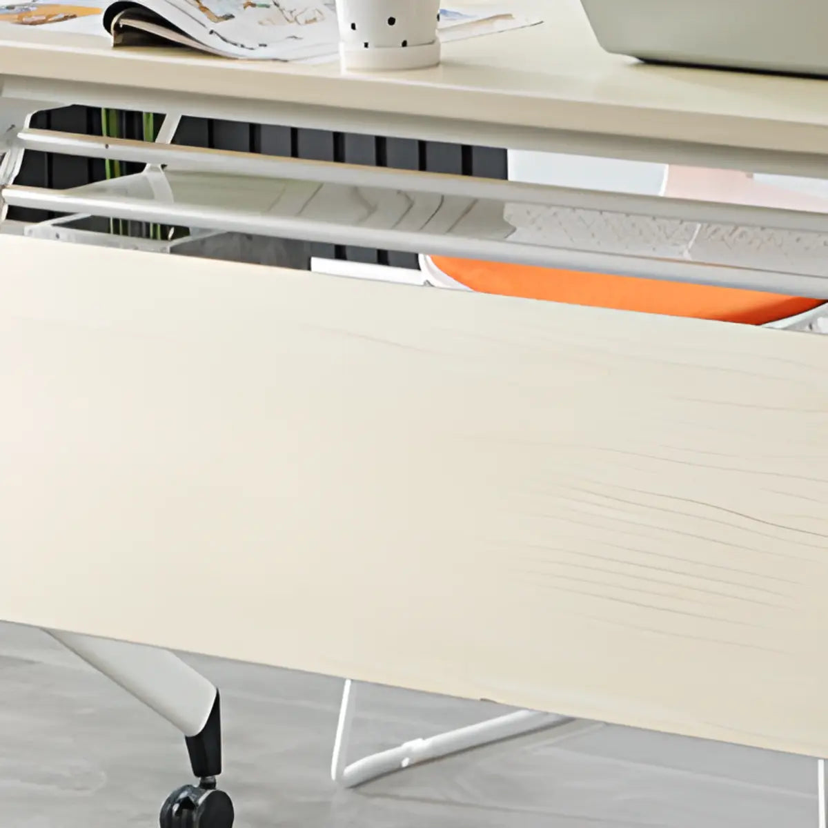 Foldable Movable Wood Double Computer Desk with Shelf — Without Chairs