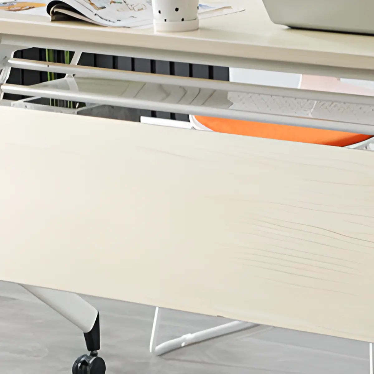 Foldable Movable Wood Double Computer Desk with Shelf — Without Chairs