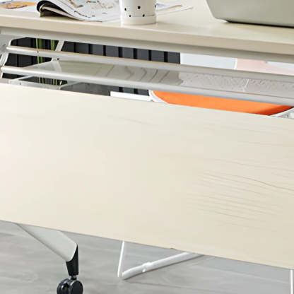 Foldable Movable Wood Double Computer Desk with Shelf — Without Chairs