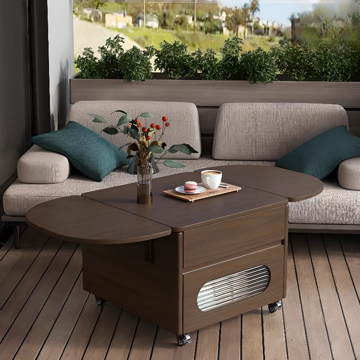 Modern drawer oval coffee tables in wood