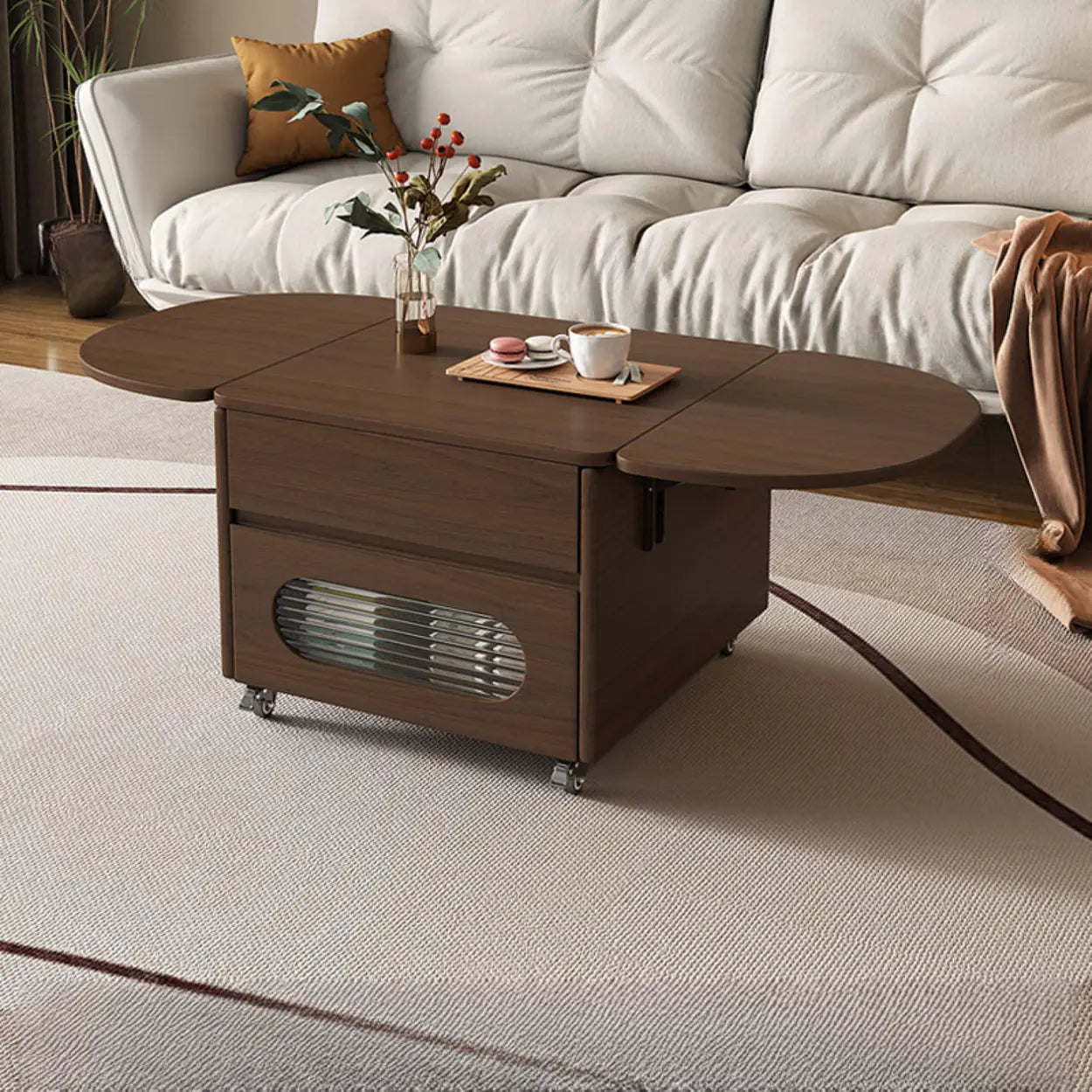 Modern drawer oval brown coffee tables, Lighom