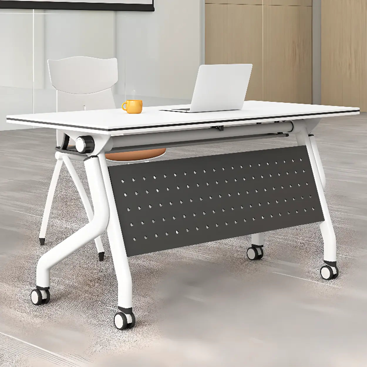 Foldable Rectangular Writing Desk with Shelf and Casters