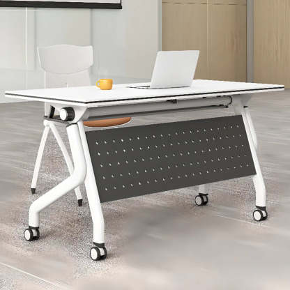 Foldable Rectangular Writing Desk with Shelf and Casters — Table Only