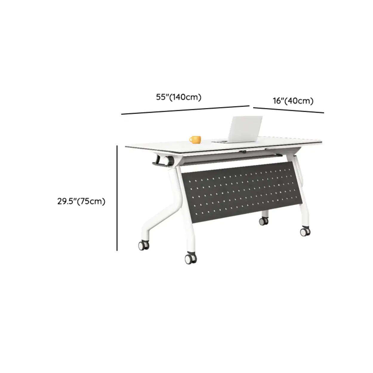 Foldable Rectangular Writing Desk with Shelf and Casters — Table Only