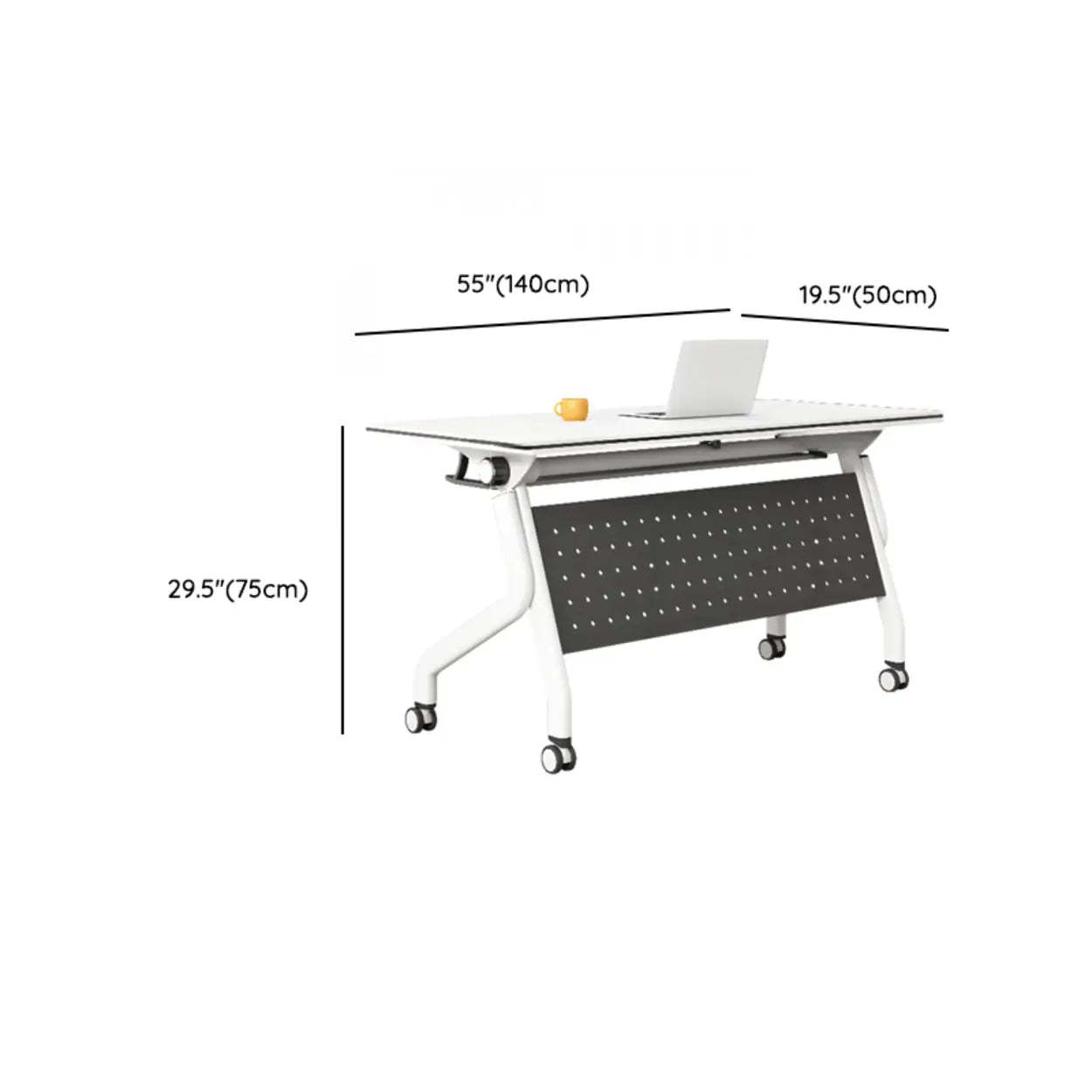 Foldable Rectangular Writing Desk with Shelf and Casters — Table Only