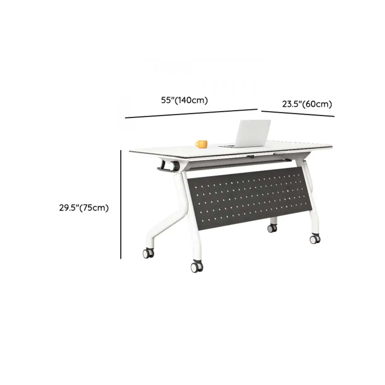 Foldable Rectangular Writing Desk with Shelf and Casters — Table Only