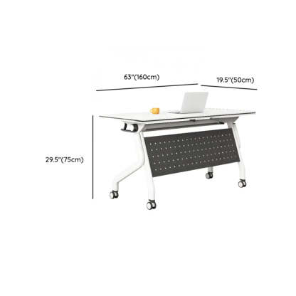 Foldable Rectangular Writing Desk with Shelf and Casters — Table Only