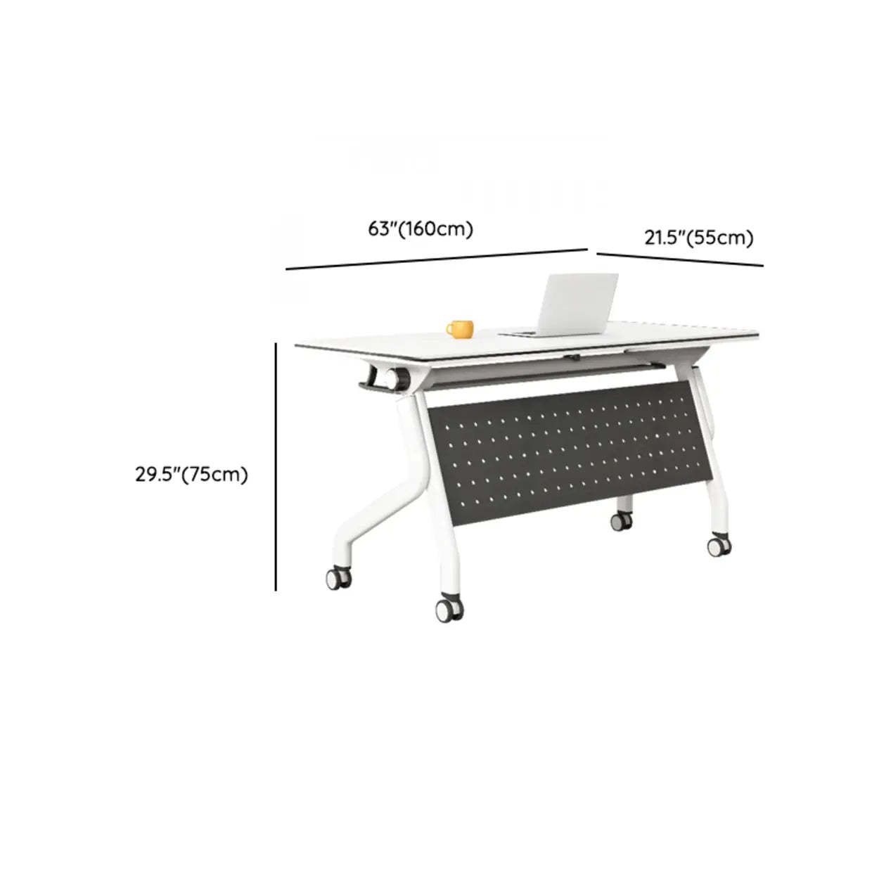 Foldable Rectangular Writing Desk with Shelf and Casters