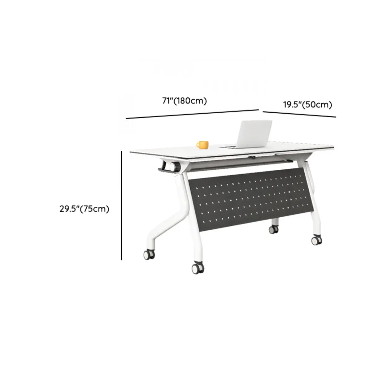 Foldable Rectangular Writing Desk with Shelf and Casters