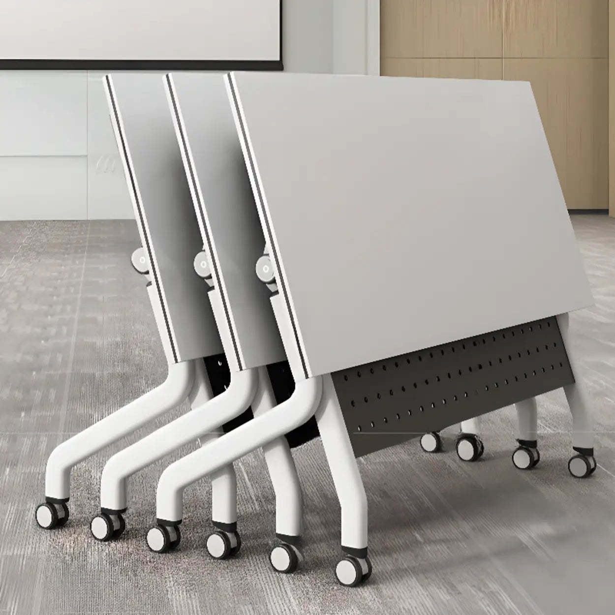 Foldable Rectangular Writing Desk with Shelf and Casters — Table Only