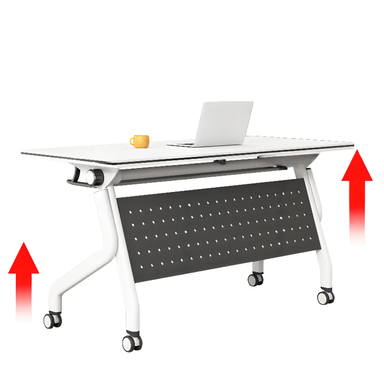 Foldable Rectangular Writing Desk with Shelf and Casters — Table Only
