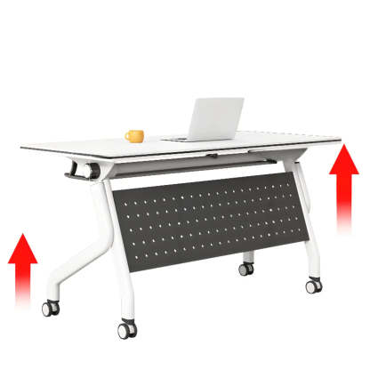 Foldable Rectangular Writing Desk with Shelf and Casters — Table Only