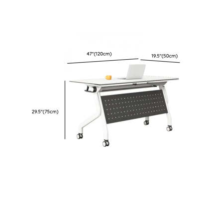 Foldable Rectangular Writing Desk with Shelf and Casters — Table Only