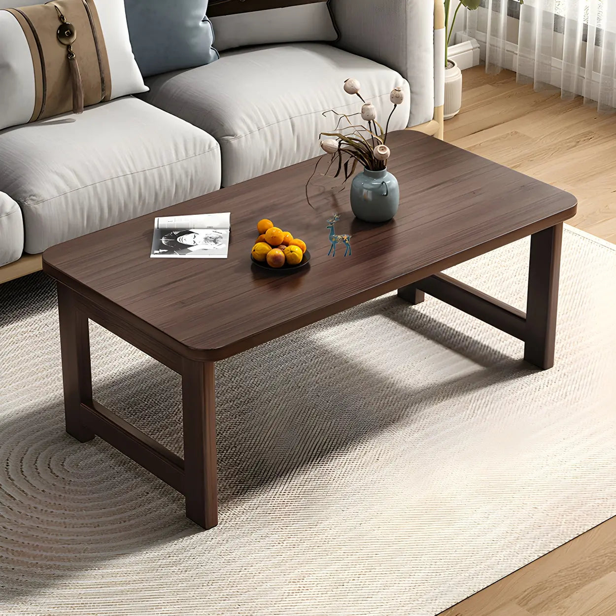 Foldable Rectangular Wood Coffee Table — Dark Walnut