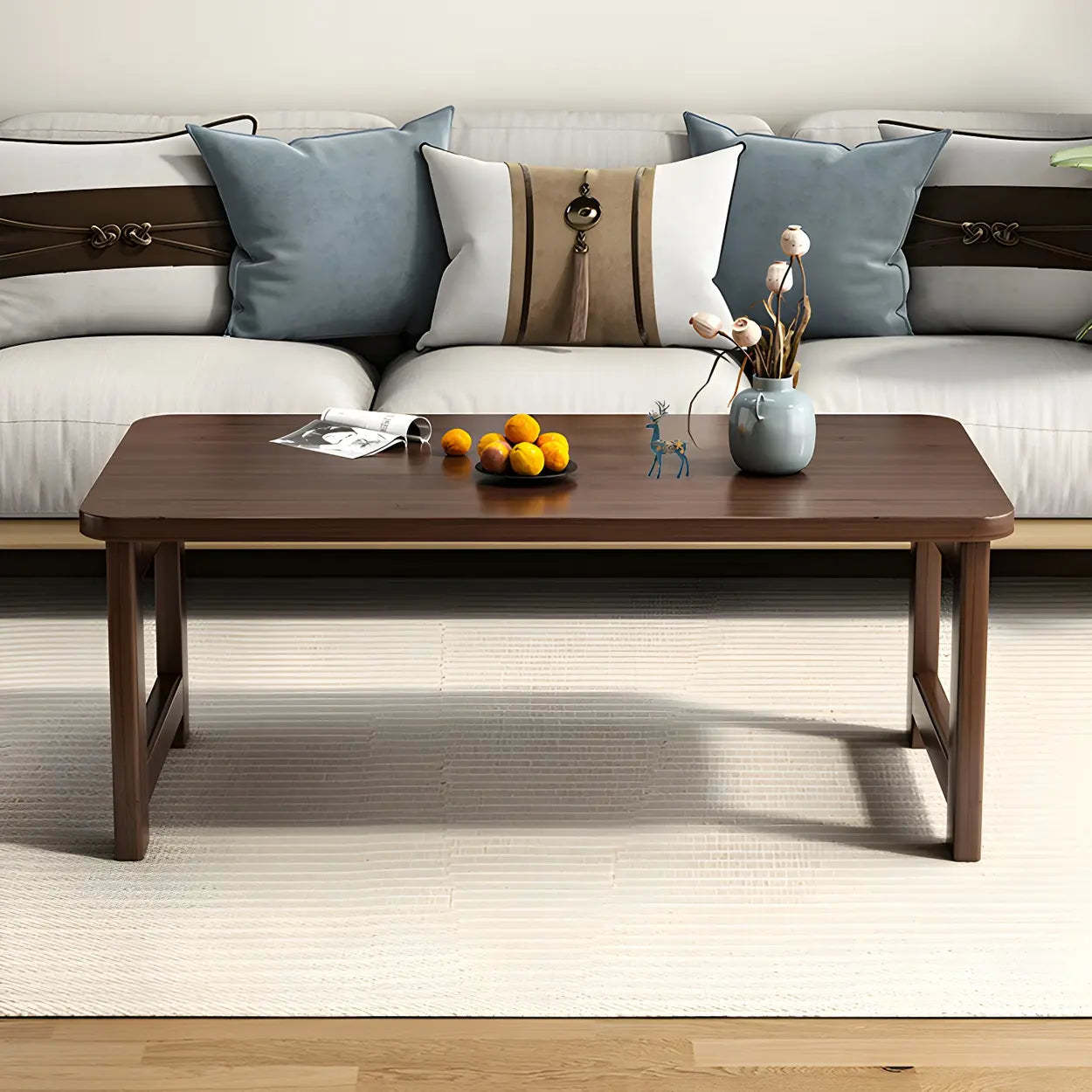 Foldable Rectangular Wood Coffee Table — Dark Walnut
