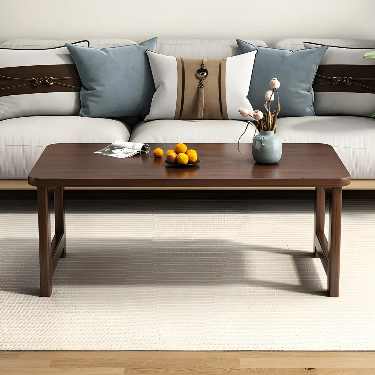 Foldable Rectangular Wood Coffee Table — Dark Walnut