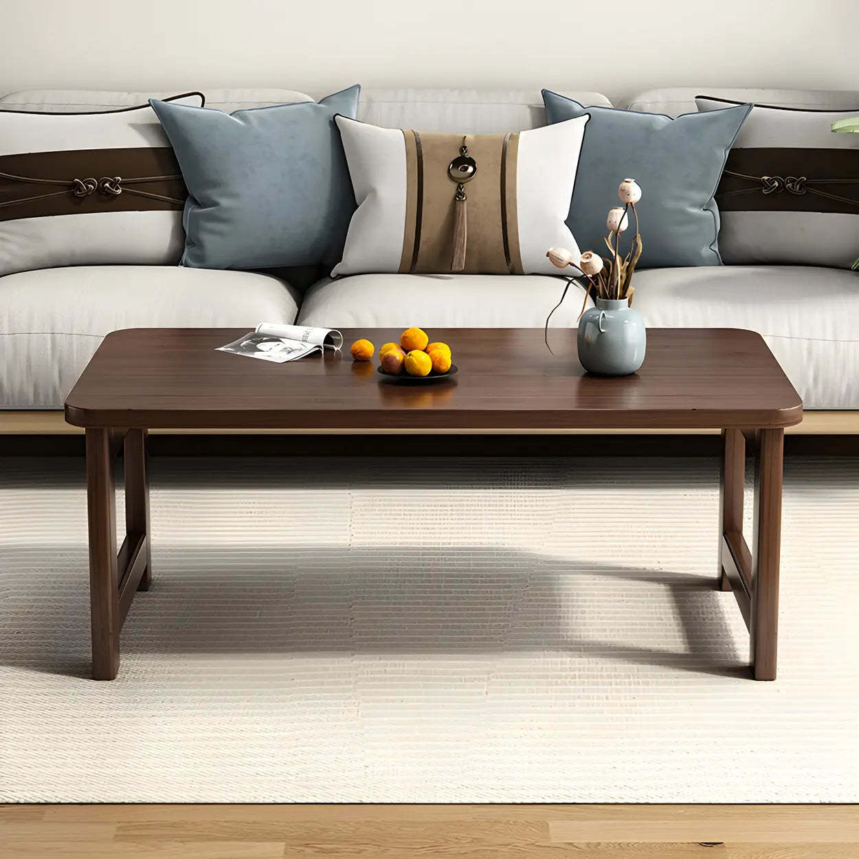 Foldable Rectangular Wood Coffee Table — Dark Walnut