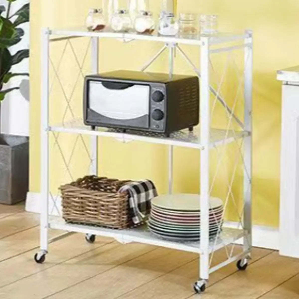 Foldable Stainless Steel Baker's Rack with Shelves — Black / 4