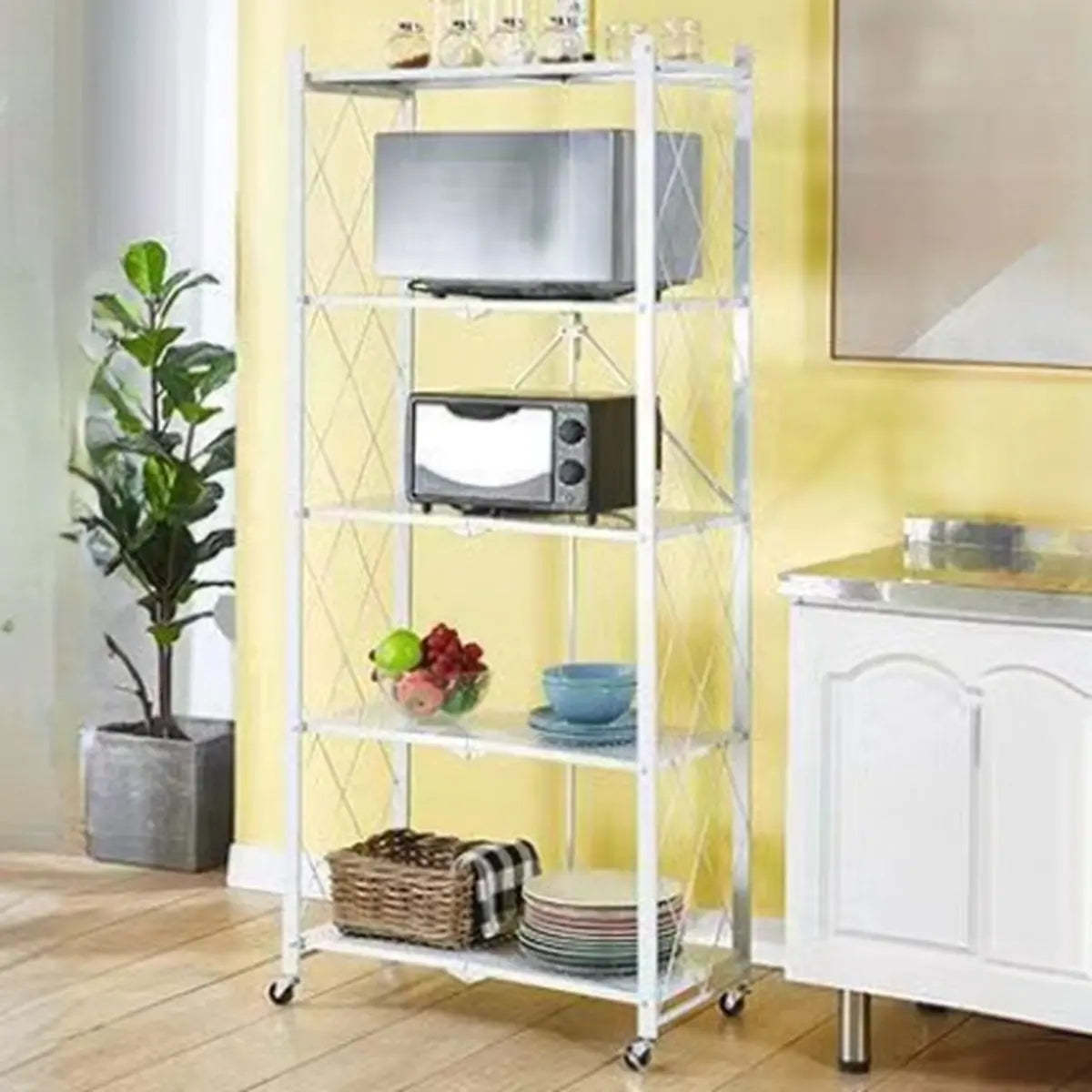 Foldable Stainless Steel Baker's Rack with Shelves — Black / 5
