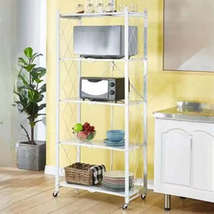 Foldable Stainless Steel Baker's Rack with Shelves — Black / 5