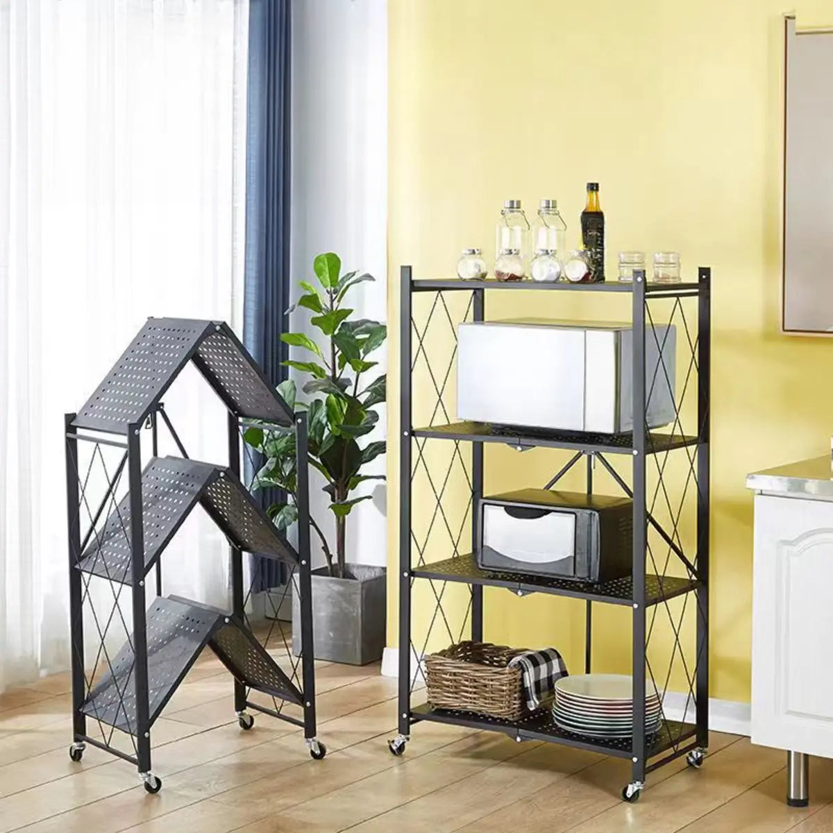 Foldable Stainless Steel Baker's Rack with Shelves — White / 3