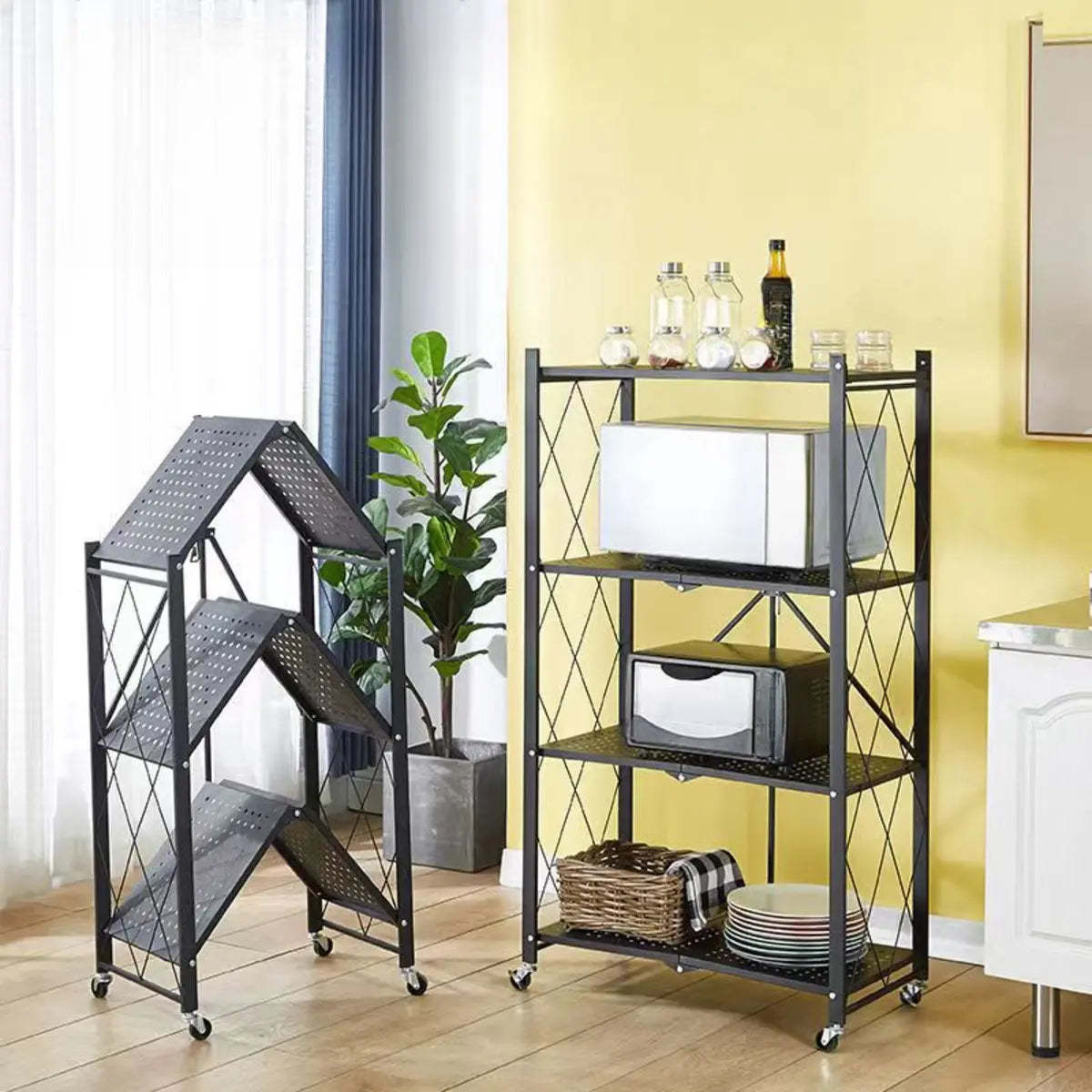 Foldable Stainless Steel Baker's Rack with Shelves — White / 3