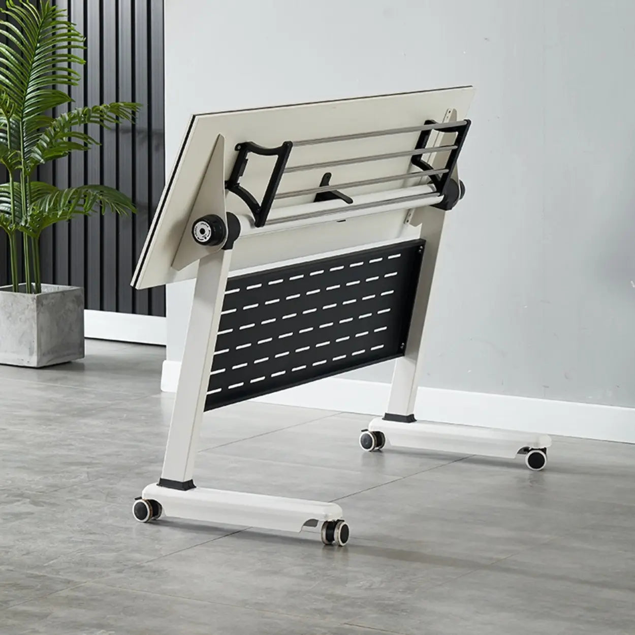 Foldable Wood Shelving Writing Desk with Casters — Table Only