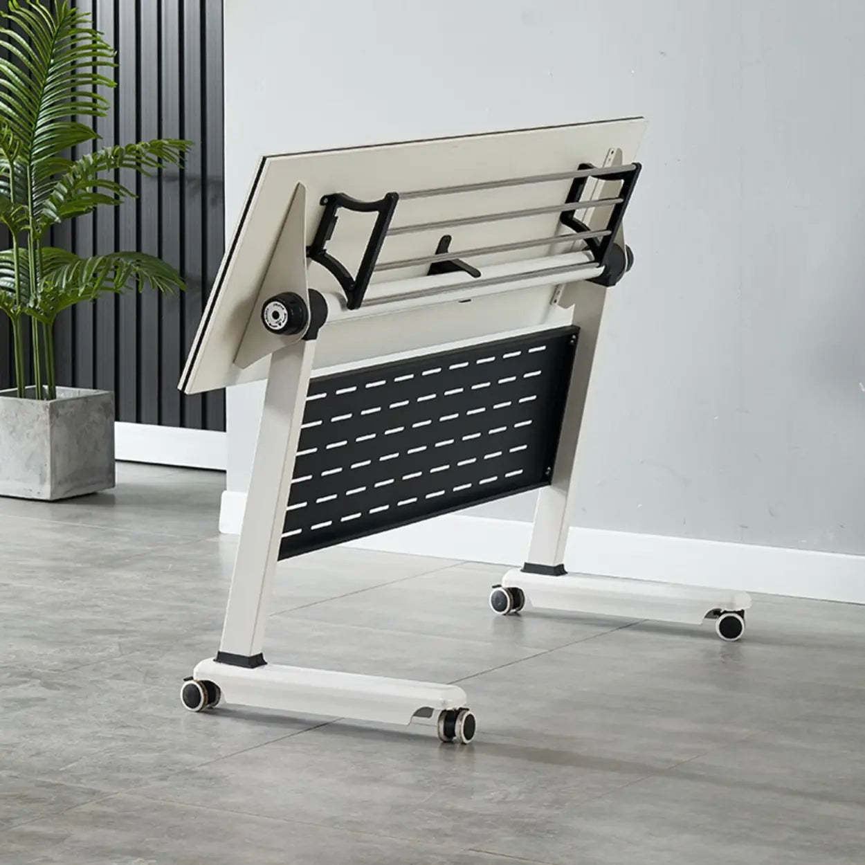Foldable Wood Shelving Writing Desk with Casters — Table Only