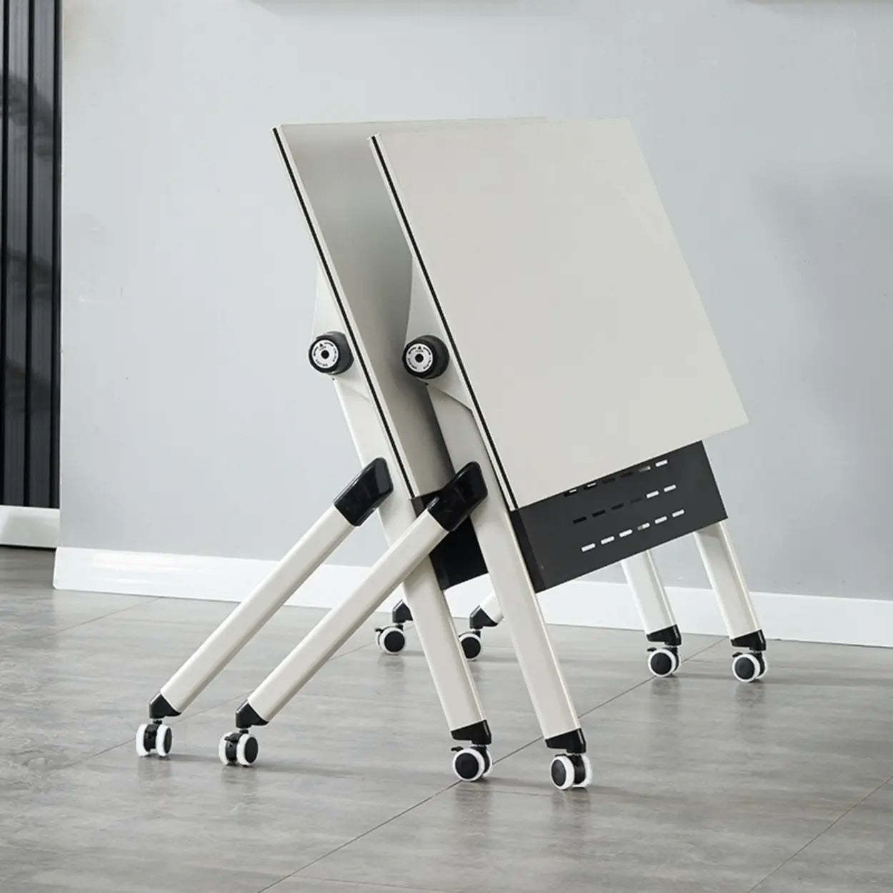 Foldable Wood Shelving Writing Desk with Casters — Table Only